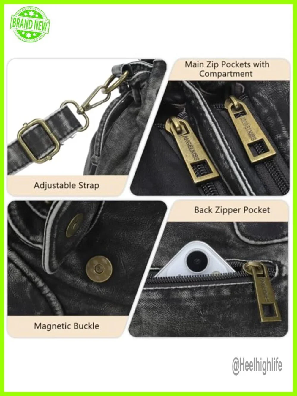 Small Hobo Bag Retro Washed Leather Shoulder Handbag Roomy Top Handles With